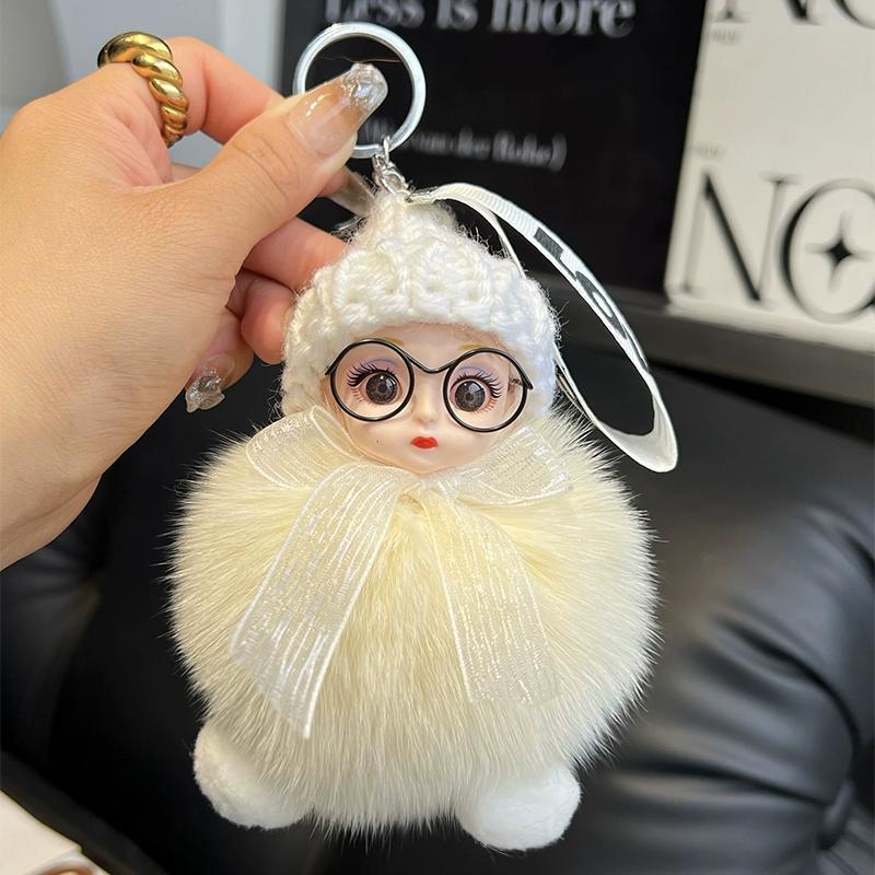 Echter Fuchspelz Puppe Auto Schlüsselanhänger Anhänger Niedliche Plüschpuppe Puppe Buchtaschenanhänger Paargeschenk