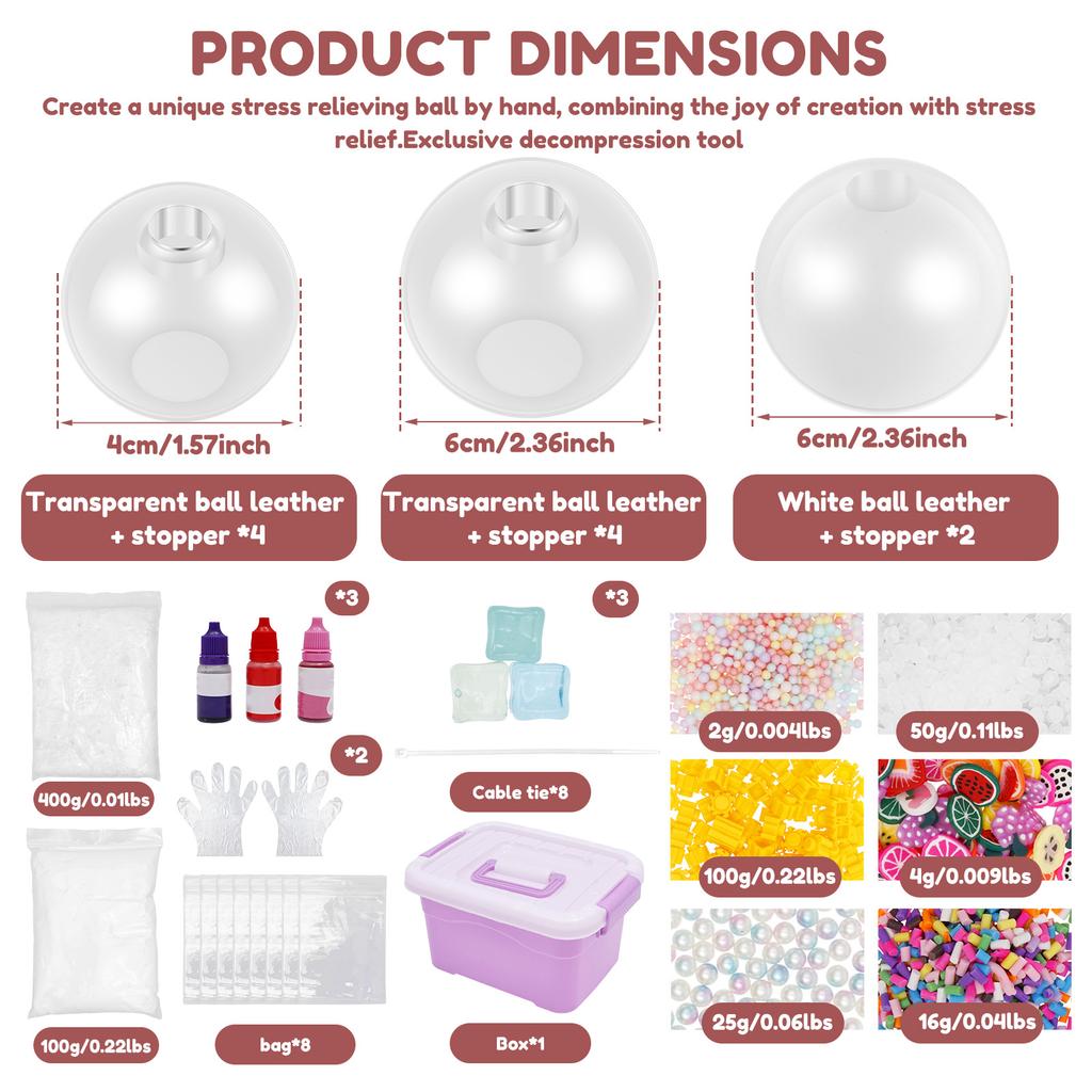 DIY Stress Ball Making Kit Tear Resistant Ball Skin Set with Filler ASMR Sensory Squeeze Craft Supply for Kid Adult Stress Tool