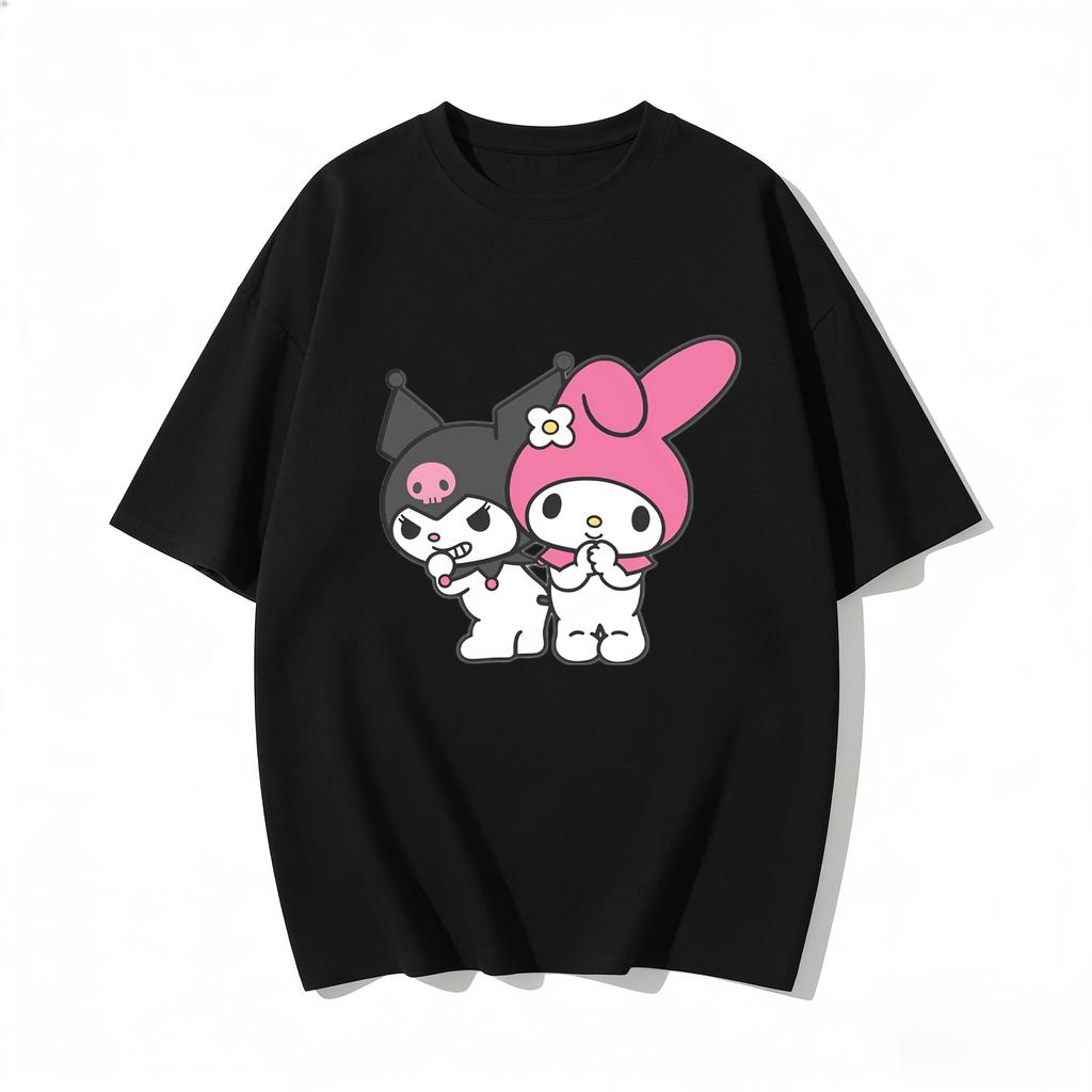 2026 New Kuromi  My Melody Cartoon Print Tshirt Family Matching Outfits Casual Short Sleeve Tee for Women Unisex Kids Streetwear