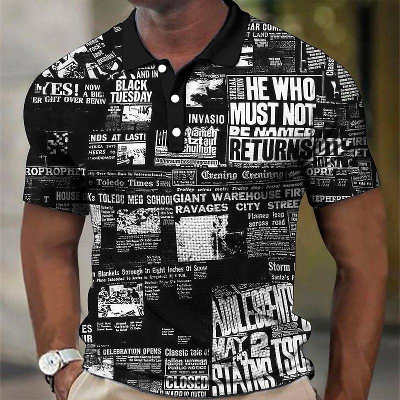

Мужская удобная рубашка поло с 3D цифровой печатью в ретро газетном стиле XXL