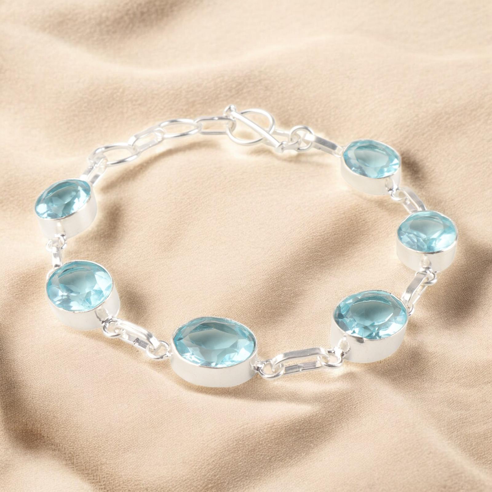 

Драгоценный камень Голубой Топаз Небо 925 Стерлинговое Серебро Ювелирные Изделия Браслет Ручной Работы 9 Для Подарка RB-5-7