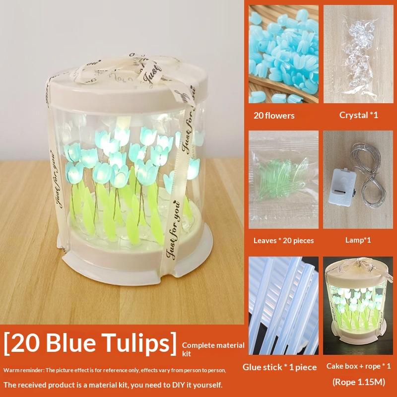 Lampada a Tulipano Fai-da-te Fiore Artificiale Mare di Fiori Scatola per Torta Lampada da Tavolo per Camera da Letto Lampada Notturna Decorazione Artigianale Fatta a Mano Tulipani Regalo di Compleanno