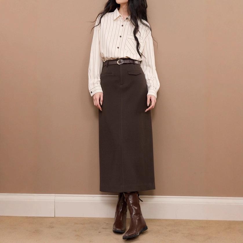 2025 Autumn/Winter Women's Straight Split Knit Long Skirt Suit