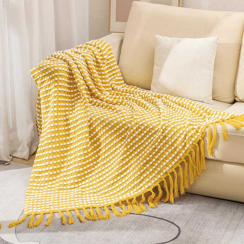 

Chenille Knitted Bean Throw Blanket Summer Thin Sofa Cover Blanket Air Conditioning Bed Tail Blanket Woven Blanket For Office Nap Use 130*172cm