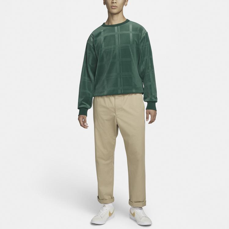 Nike Solid Checkered Skateboard Crew Neck Sweatshirt Men Tops Green DA4260-333
