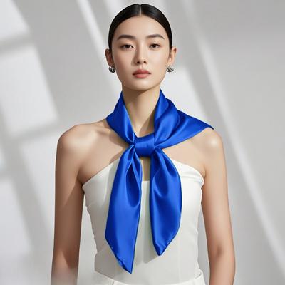 Simulated Silk Scarf Women'S 70 Square Scarf Solid Color Versatile Flight Attendant Professional Scarf Trendy High-End Sunscreen Headscarf