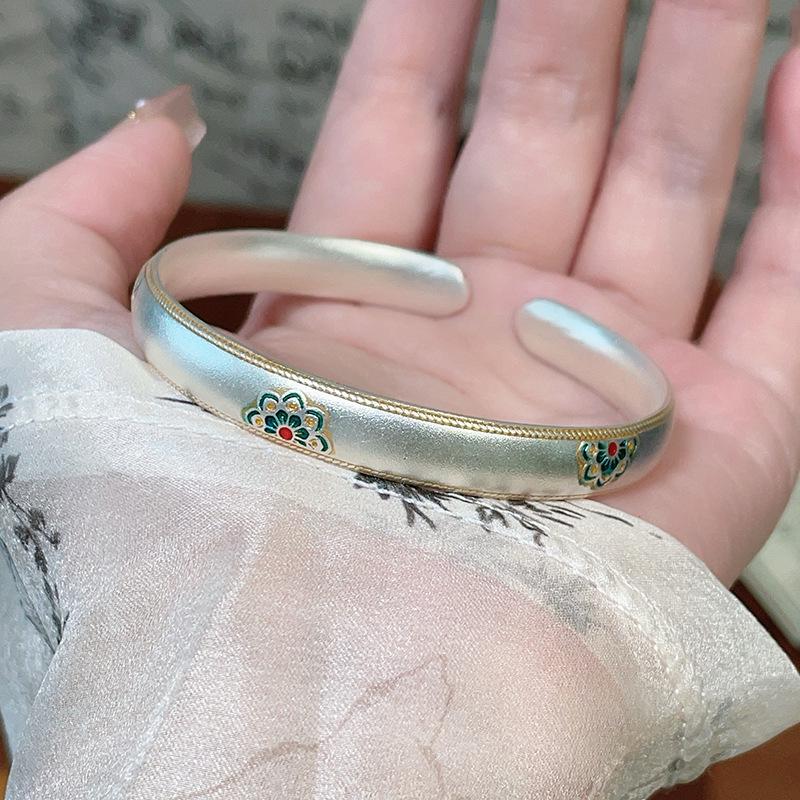 Chinese Ruyi Lotus Enamel Bangle – High-End Five Treasure Design
