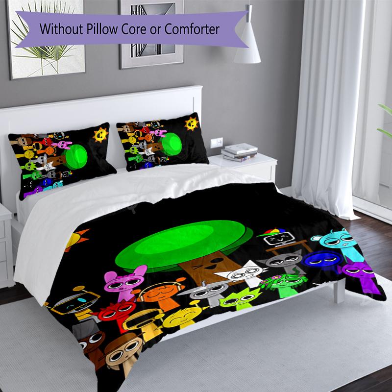 3pcs Incredibox Sprunki Duvet Cover Set, Includes 1 Duvet Cover and 2 Pillowcases,Skin-Friendly&Comfortable Fabric,Suitable Bedding Sets