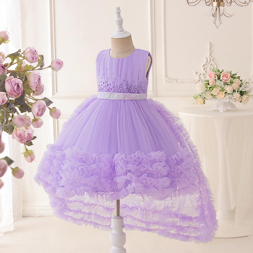 Flower Girl Princess Dress For Weddings Summer Kid Formal Bow Long Gown For School Evening Party Children New Year Cloth T6050