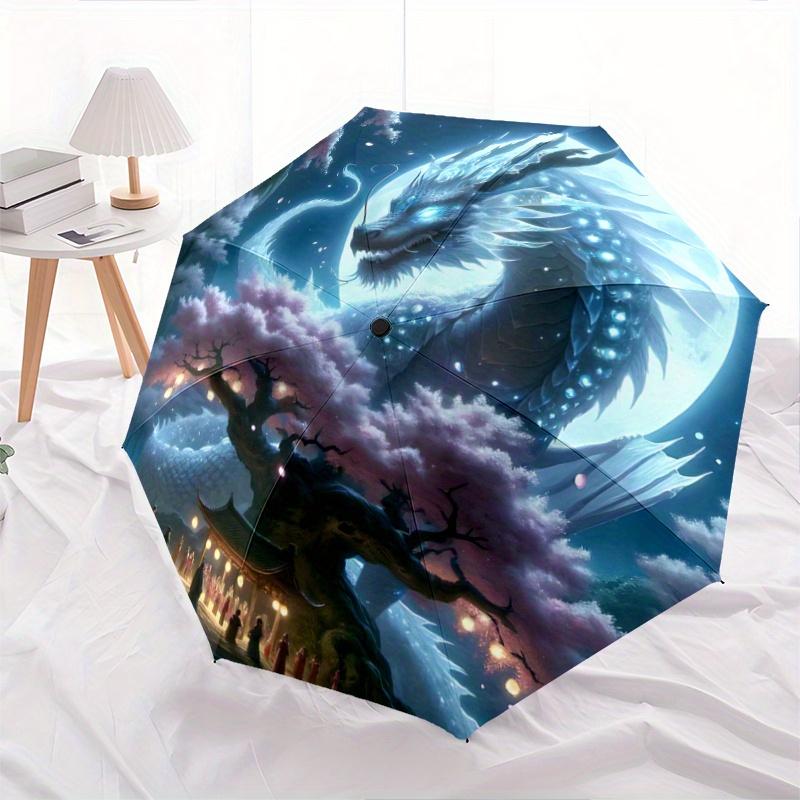 1pc Dragons Cherry Blossoms and Moonlit Festivities Fully Automatic Folding Portable Umbrella, 8 Iron Frames, Three-Fold Design, Suitable for All Seas