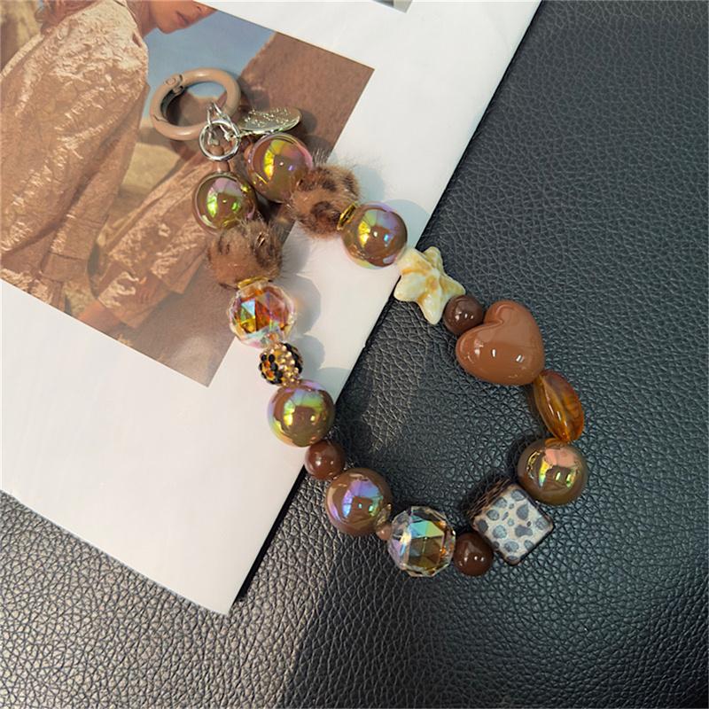 1pc Luxury Leopard Print Rhinestone Star Bracelet Pendant Simplicity Plush Short Phone Strap Style Phone Earphones Chain Pendant