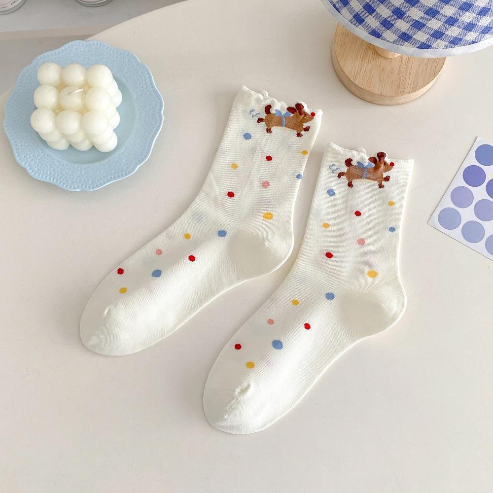 

Autumn Socks, Women s Mid-calf Socks, Dachshund Trendy and Versatile, Cute Floral and Sweet Student Cotton Socks for Autumn and Winter 1 pair
