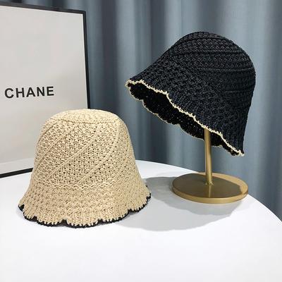 Niche Hand-woven Bucket Hat Women's Summer Hollow Breathable Straw Hat Sunshade Sunscreen Bucket Hat