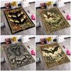Gothic Golden Frame Bat Floral Starry Area Rug, Dark Botanical Decor Carpet for Home Living Room Bedroom