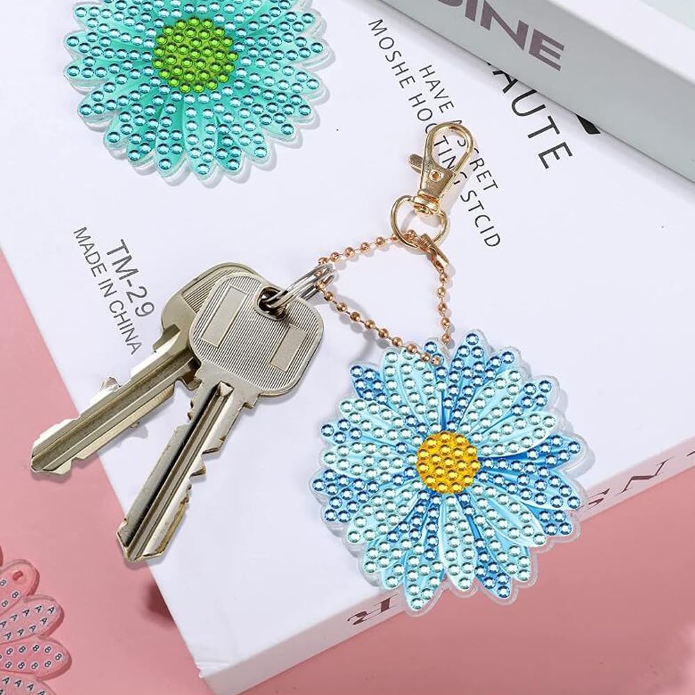 GOODCHI Daisy Diamond Art Plně lepená malba korálky Ručně vyráběné DIY řemeslné potřeby Klíčenka, Oboustranné umění, Sada 12 kusů, Sada, Roztomilý, Třpytivý, Populární,