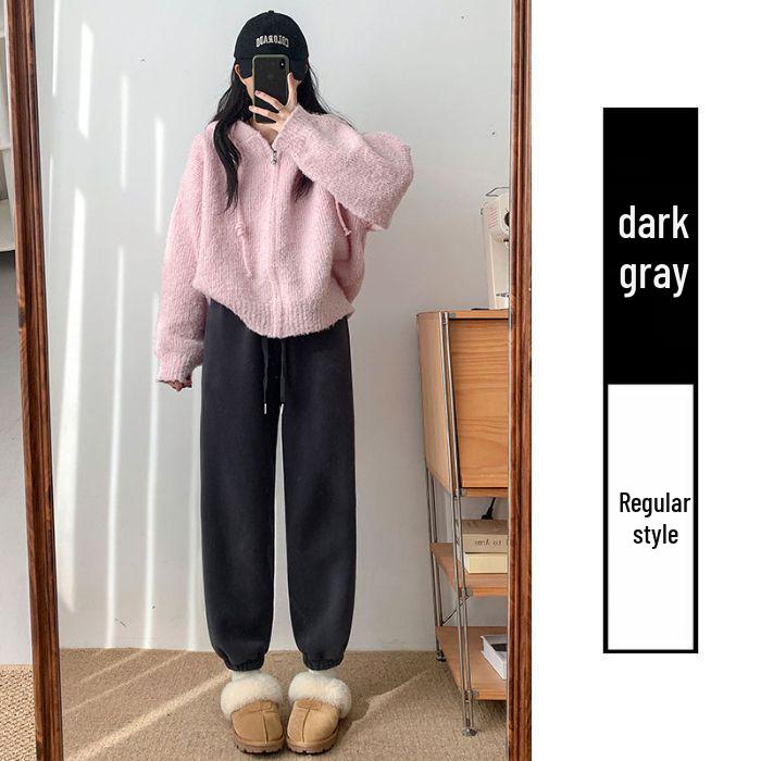 

Women s Pink Sherpa-Lined Fleece Cotton Sweatpants - Autumn Winter Warm Petite Fit XL