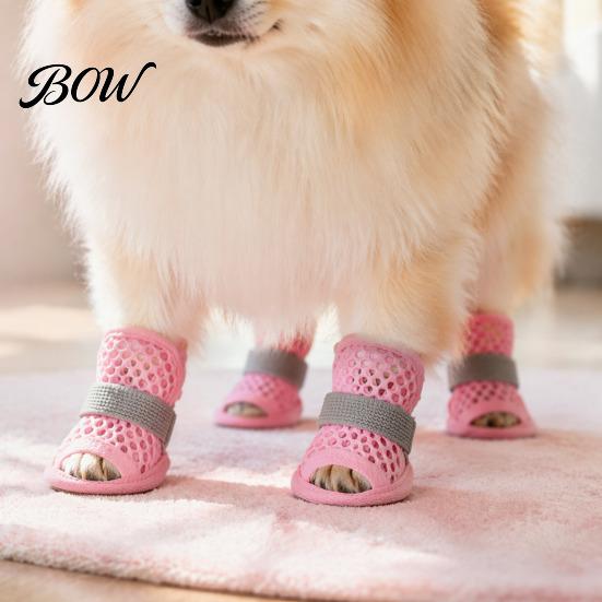 Non Slip Rubber Sole Dog Boots 4Pcs Shoes for Hot Pavement, Breathable Mesh Boots, Summer Outdoor Pet Booties Paw Protectors with Non-slip Soles