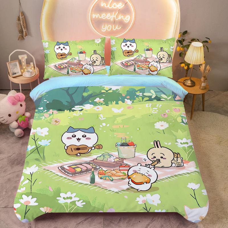 Bedding Set Colorful Print Polyester Student Dormitory Bed Sheet Quilt Cover Kid Gift Home Textile Decorative