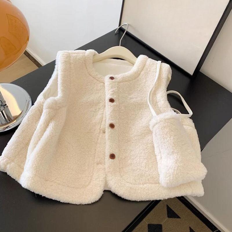 Damen Lammwolle Dicke Weste Koreanischer Stil Sanfte Damen Warmer Cardigan Herbst Schlicht und Vielseitig Damen Einreihige Oberteile