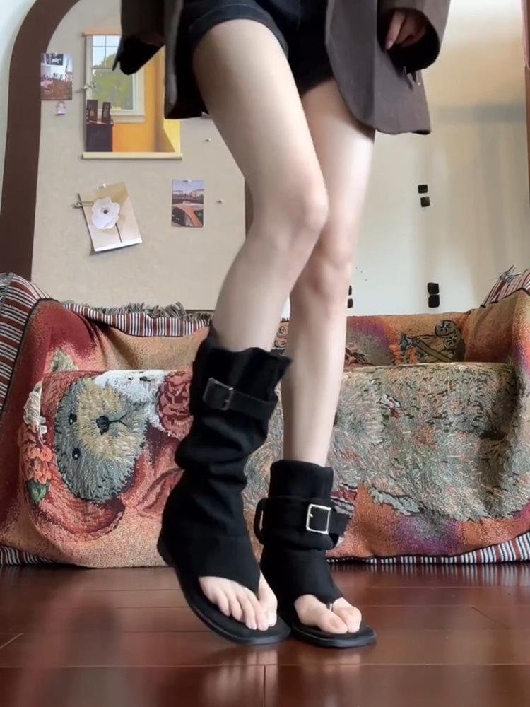 

[Weird Aestheticism] Two-wearing shoes women s pile of pants tube boots summer versatile new woven fashion cool boots tide 40 чёрный