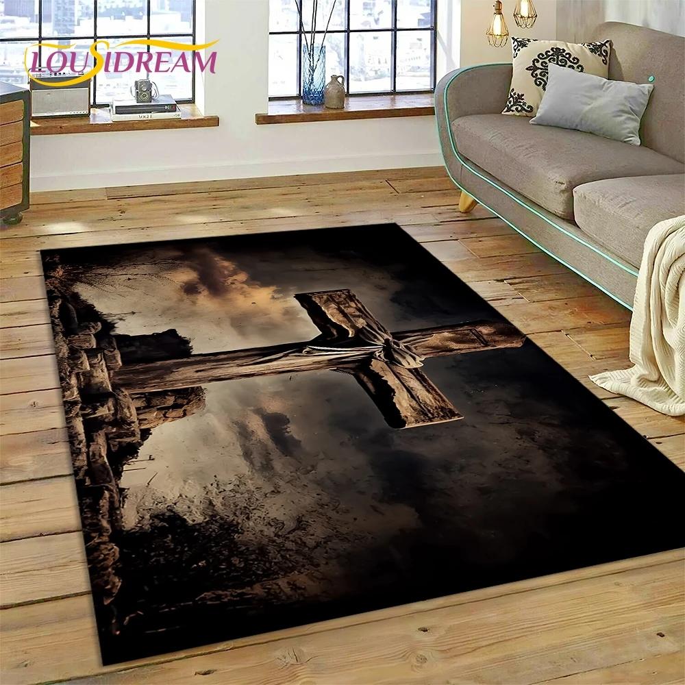New 3D Pray Holy Bible Cross Jesus Carpet Rug for Bedroom Living Room Home Sofa Decoration,Children Game Large Decor Floor Mat