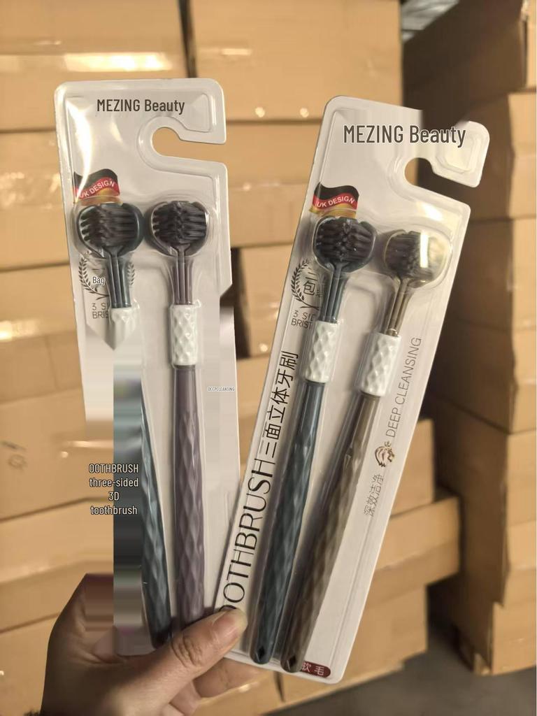 Three-Sided Adult Toothbrush with 3D Soft Bristles - Family Pack for Advanced Cleaning & Tongue Care.