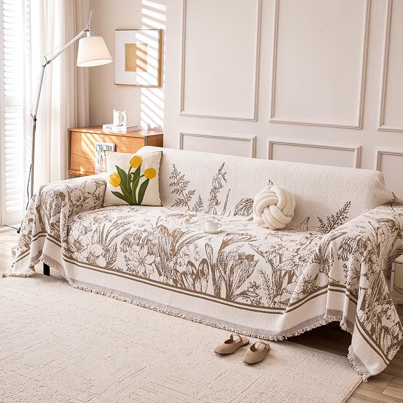 Solid Color Thick Plush Fully Covered Sofa Slipcover Modern Simple Winter Warm Couch Cover