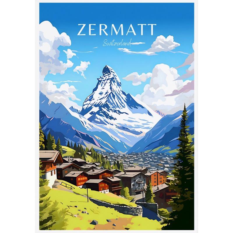 Schweiz Finnland Reiseplakat Lappland Porvoo Helsinki Zermatt Leinwandgemälde Wandkunst Bild für Wohnzimmer Heimdekor