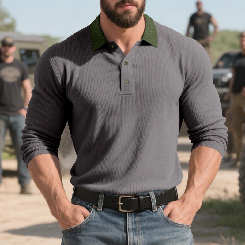 Men Long Sleeve Polo Shirt Casual Style Autumn