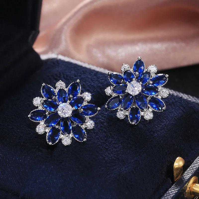Cute Big AAAAA Bling Cubic Zirconia 925 Silver Needle Stud Earrings Fashionable Flower Earring for Women Jewelry Gift Brincos