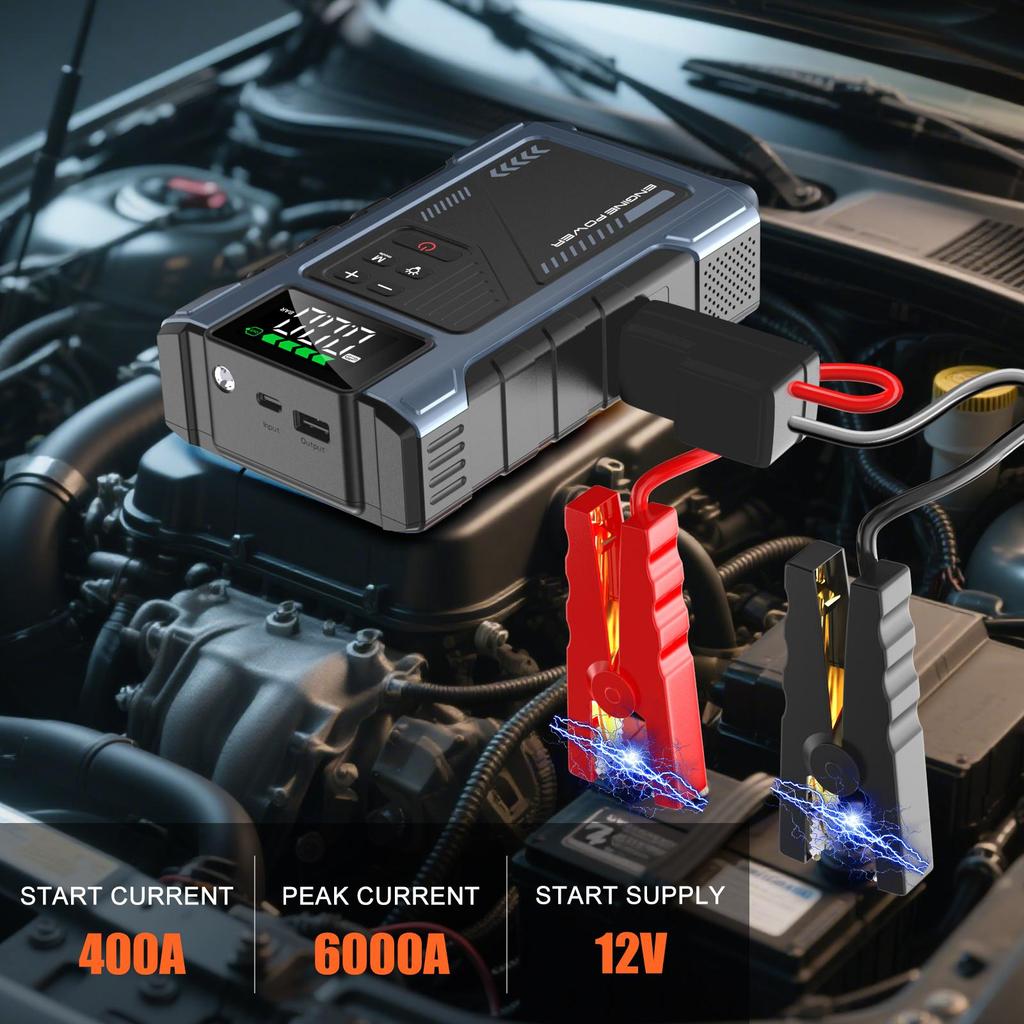 Car Jump Starter Booster Power Bank Battery Charger With 150PSI Air Compressor Eigotrav U2 12V 6000A 12000mAh