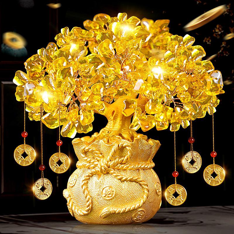 Citrine Money Tree Wine Cabinet Decor: Feng Shui Wealth Attraction Ornament for Home & Living Room, Perfect Creative Opening Gift