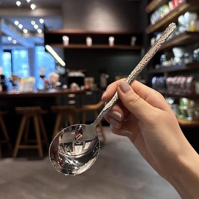 Stainless Steel Big Head Round Spoon Net Red Golden Dinner Long Handle Stirring Dessert Spoons For Kitchen Accessories Gadgets