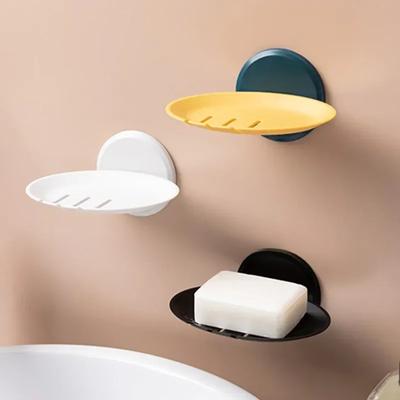 Hot Sale 1Pc Bathroom Soap Dish Storage Basket Box Plastic Drain Holder Strong Wall Hanging Soap Box Punch-free Suction Cup