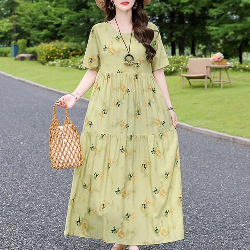 Elegantes Sommerkleid für Damen, Vintage-Kleidung, Übergröße, lässig, kurzärmelig, lange Kleider