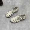 Johnature Genuine Leather Roman Sandals Retro Casual Solid Color Cowhide Soft Sole Flat Women's Shoes