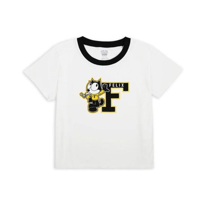 Levi's Men's White X Felix The Cat Logo Cartoon Print Straight T-Shirt Wo Tops A1233-0000 Cm