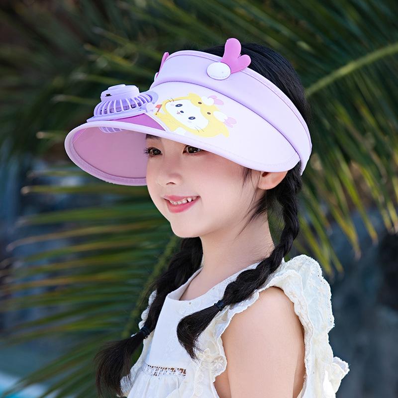

1125 children s hat summer outing with fan empty top hat cartoon cute boys and girls outdoor sun hat фиолетовый