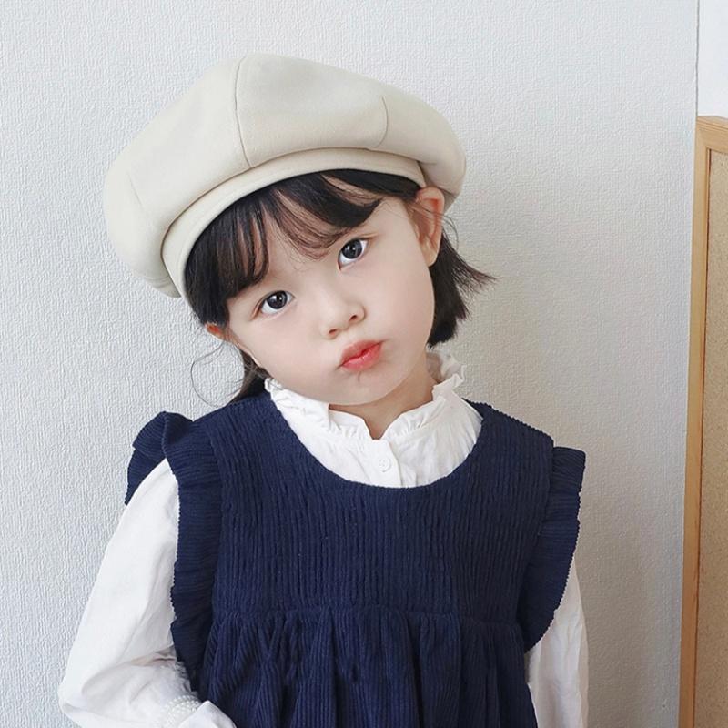 Béret Fille Bébé Chapeau de Peintre Laine Enfants Chapeau Octogonal Couleur Unie Chapeau Enfant