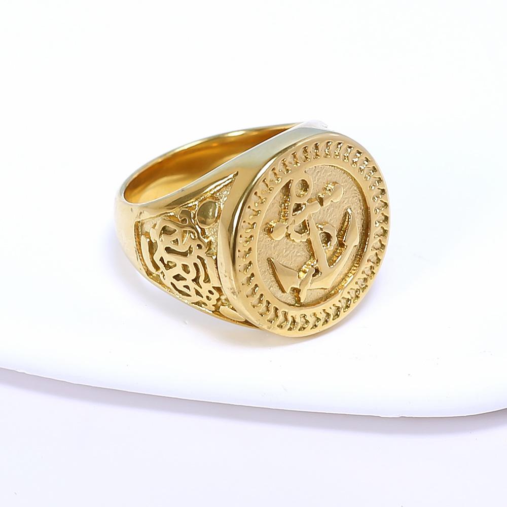 European and American Retro Jewelry Gold Anchor Men's Ring Women's Pirate Titanium Steel Ring Jingshan 2026