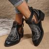 Large Size Autumn Women's Belt Buckle Martin Boots Vintage Pointed Heel Embroidered Women's Boots