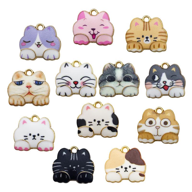 

1 Alloy Drip Oil Cat Pendant, 18x16mm, Korean Style Cute DIY Jewelry Accessory
