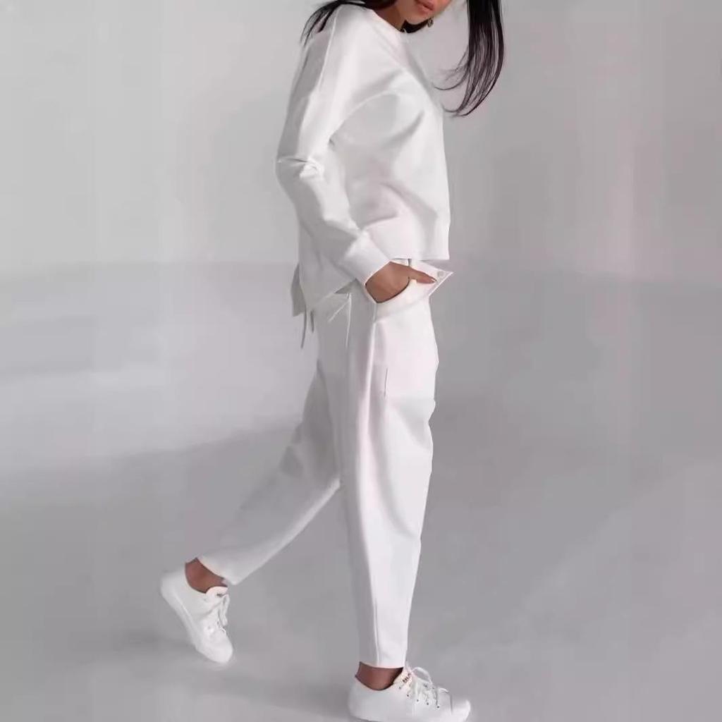 2024 Herbst Trendiges Mehrzwecktaschen Schnürung Einfarbige Lässige Hosenanzug-Set