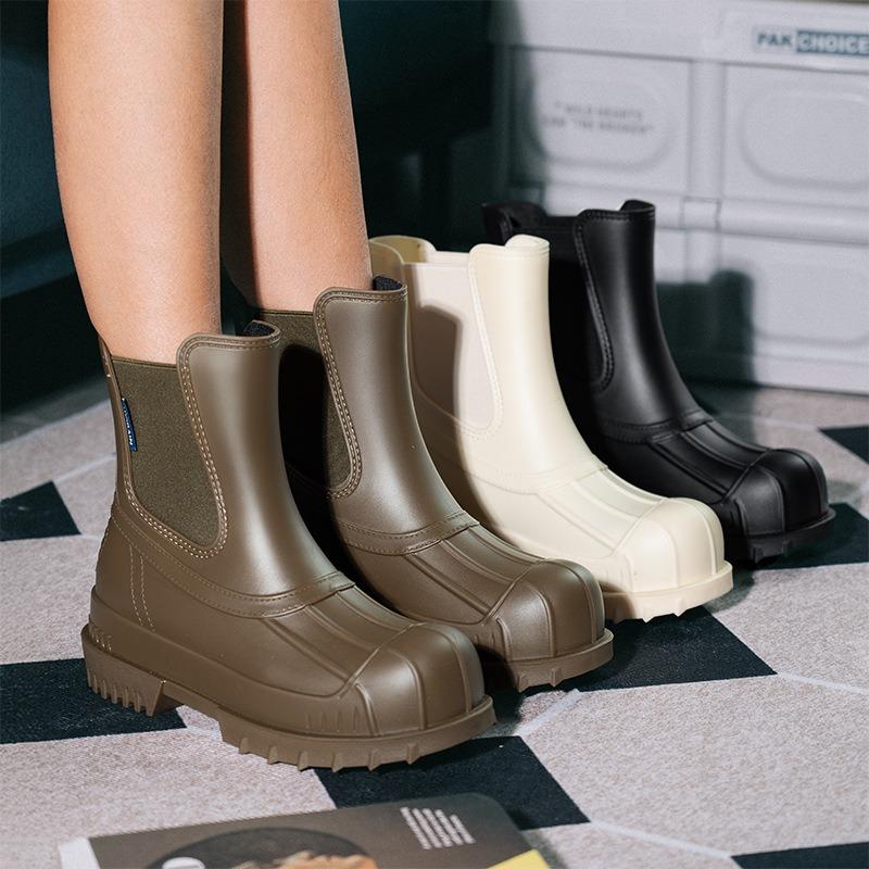 Women's fashion outer wear waterproof Martin boots medium and short tube fashion rain boots shell head thick sole elastic woven rubber shoes