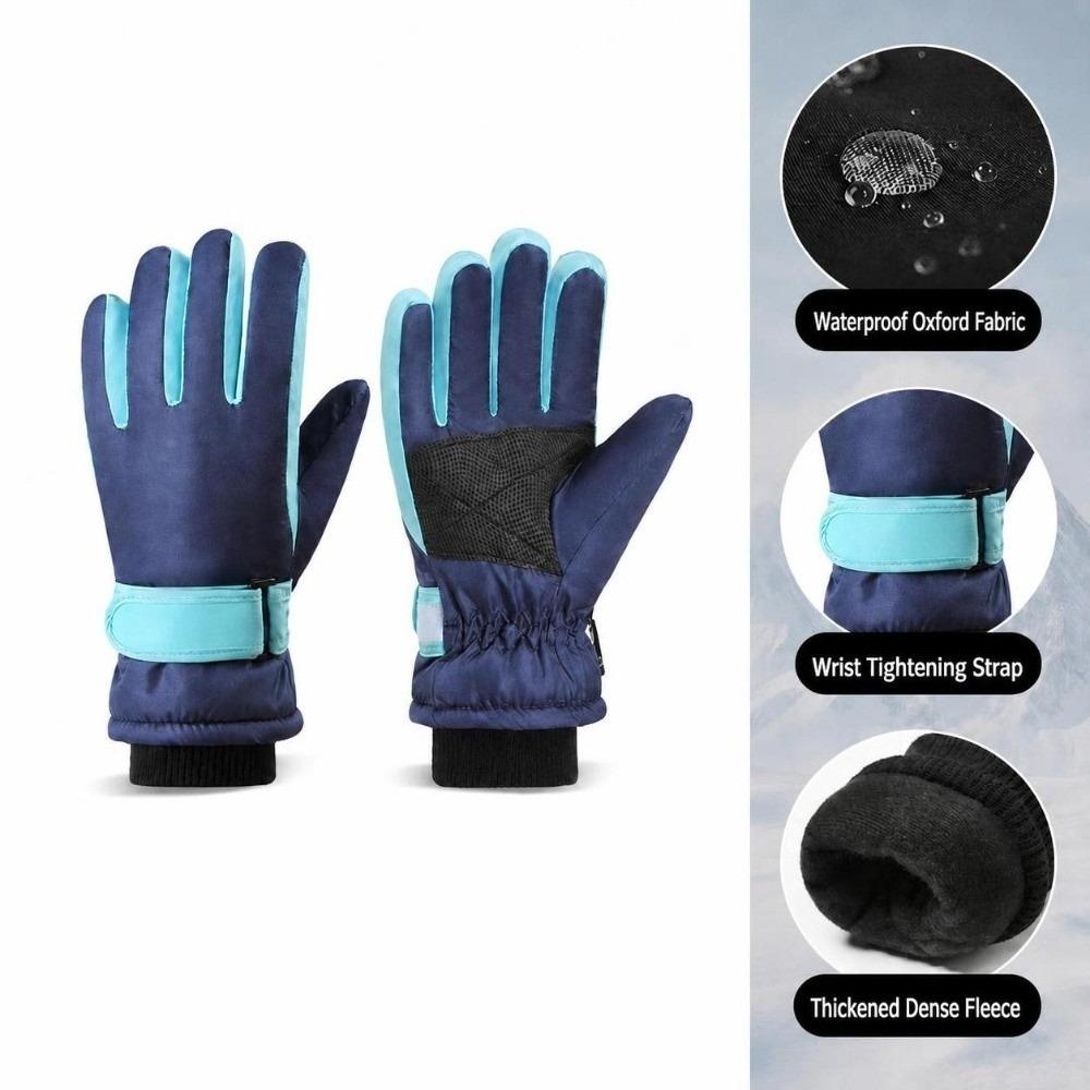 Warm Fleece Lining Winter Ski Gloves Waterproof Finger Gloves Durable Kids Snow Gloves  for Boys