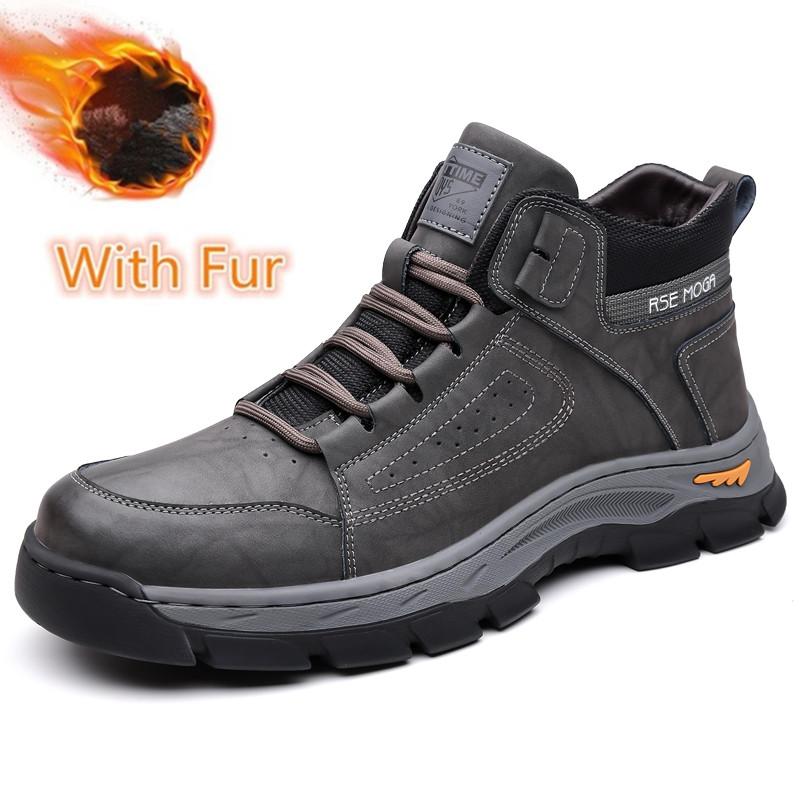 Fashion New Men's Winter Thermal Boots Fur Lined Ankle High Top Boots Warm Anti Slip Outdoor Snow Shoes for Men Classic Lace Up Boots