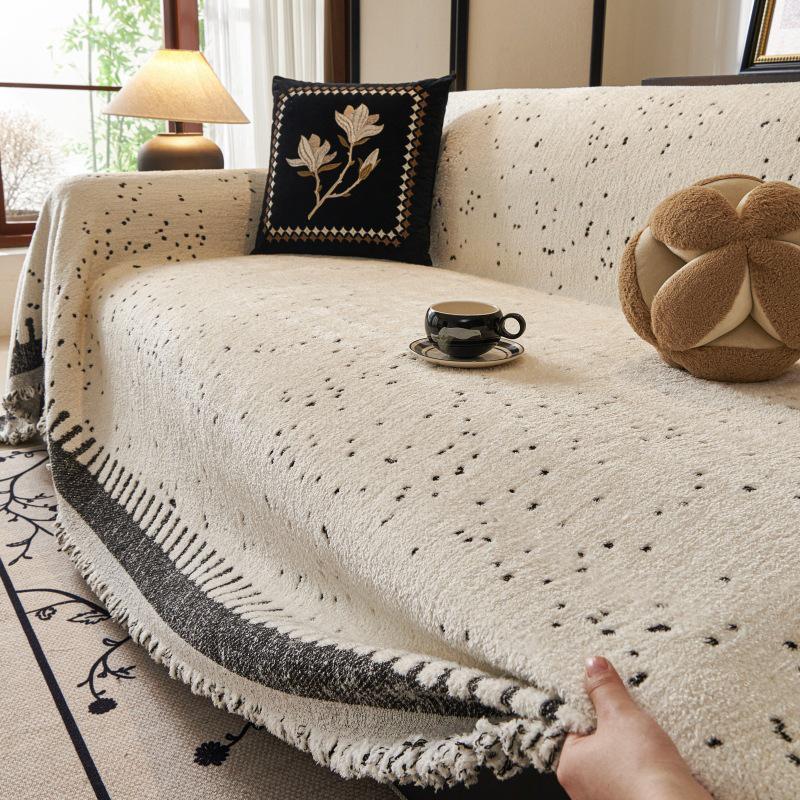 High-End Cream Plush Sofa Cover – Winter/Autumn Thickened Full Piece