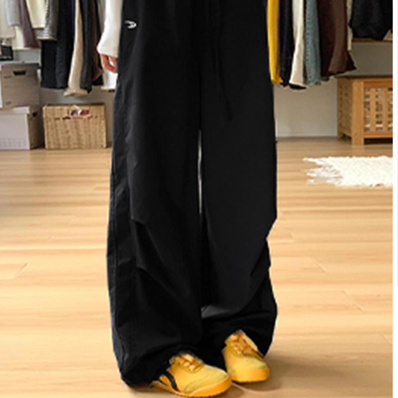 

Темно-синие брюки широкие от бедра для женщин на весну и лето, новые свободные прямые повседневные быстросохнущие брюки-кюлоты с небольшой вышивкой XL