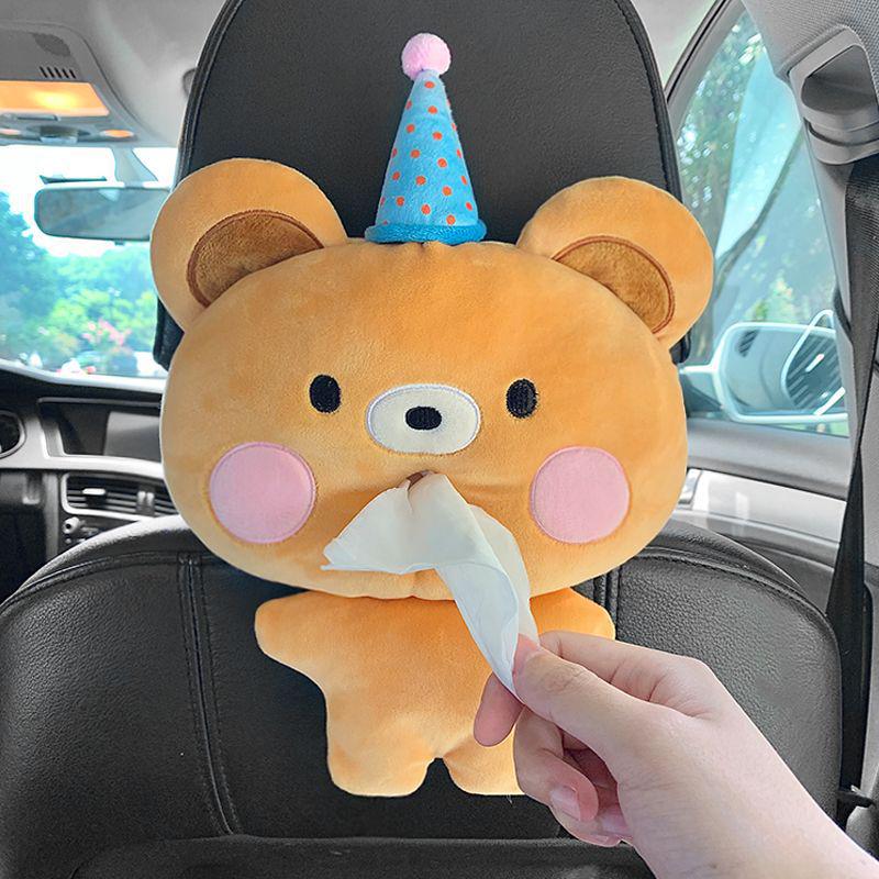 Cartoon Plush Car Tissue Box for Armrest: Cute Hanging Paper Dispenser and Interior Decoration