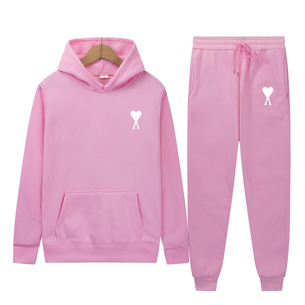 Spring Tide Brand Aml Classic Big Love Printing Men and Women the Same Couple Hooded Sweater Set